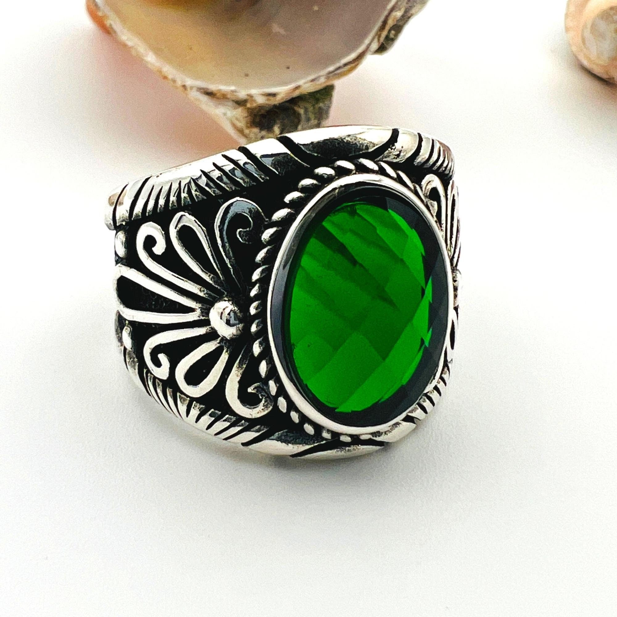 Green Zircon Stone Men's Ring