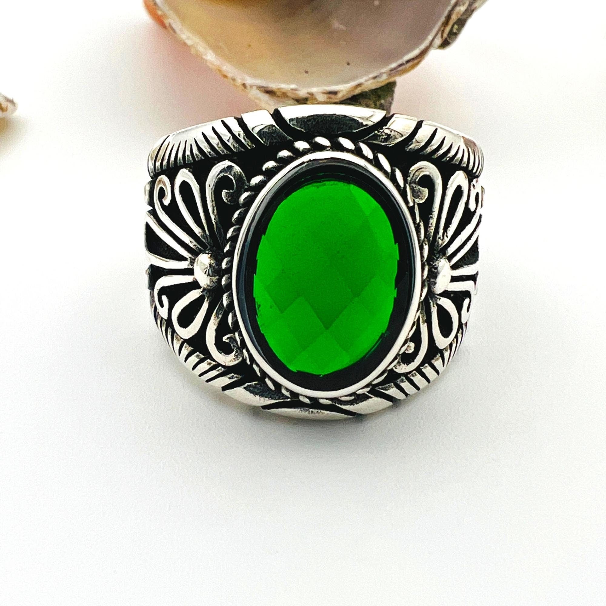 Green Zircon Stone Men's Ring