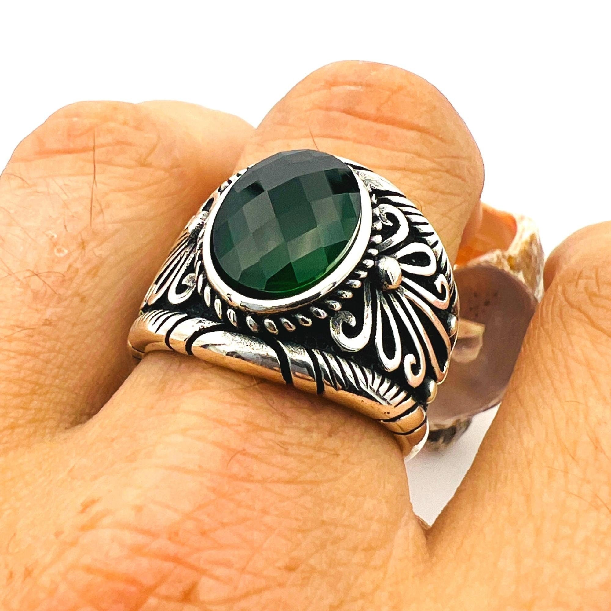 Green Zircon Stone Men's Ring