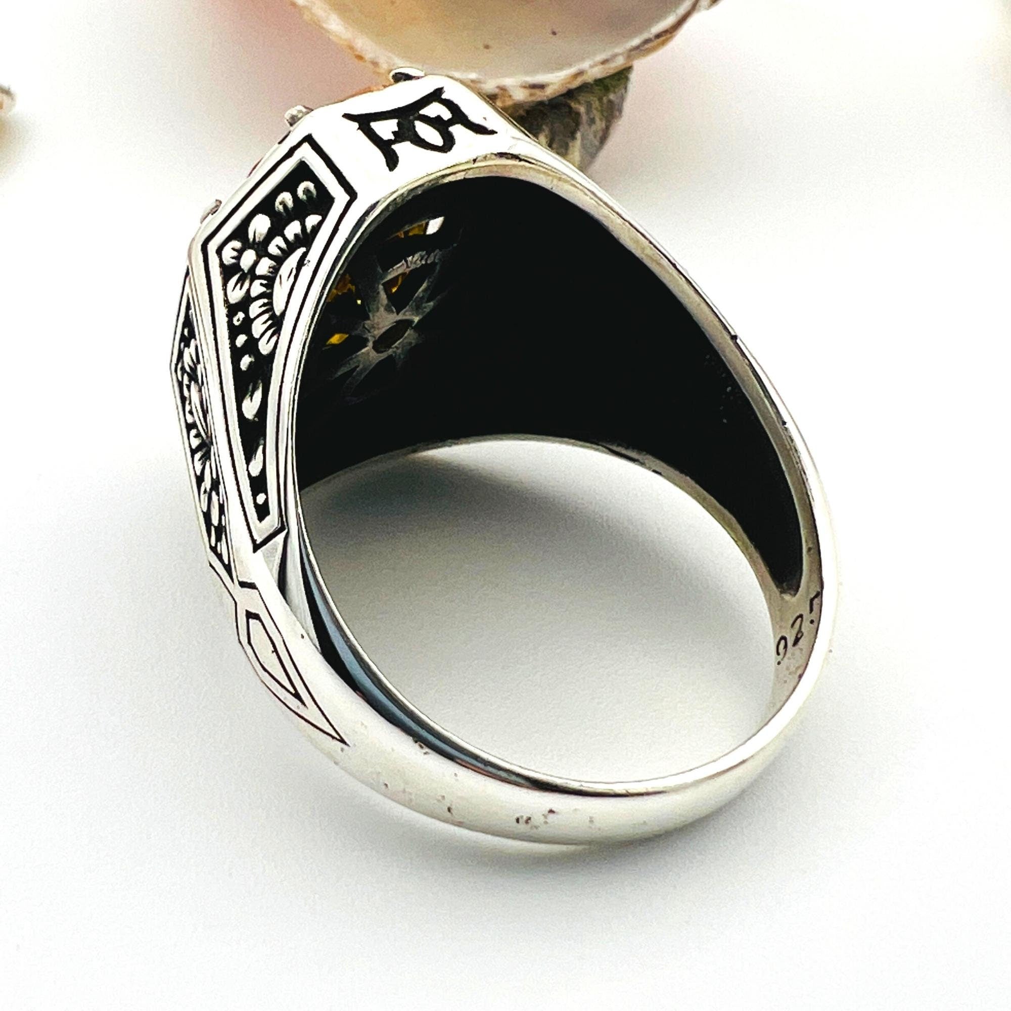 Yellow Citrine Stone Men's Ring