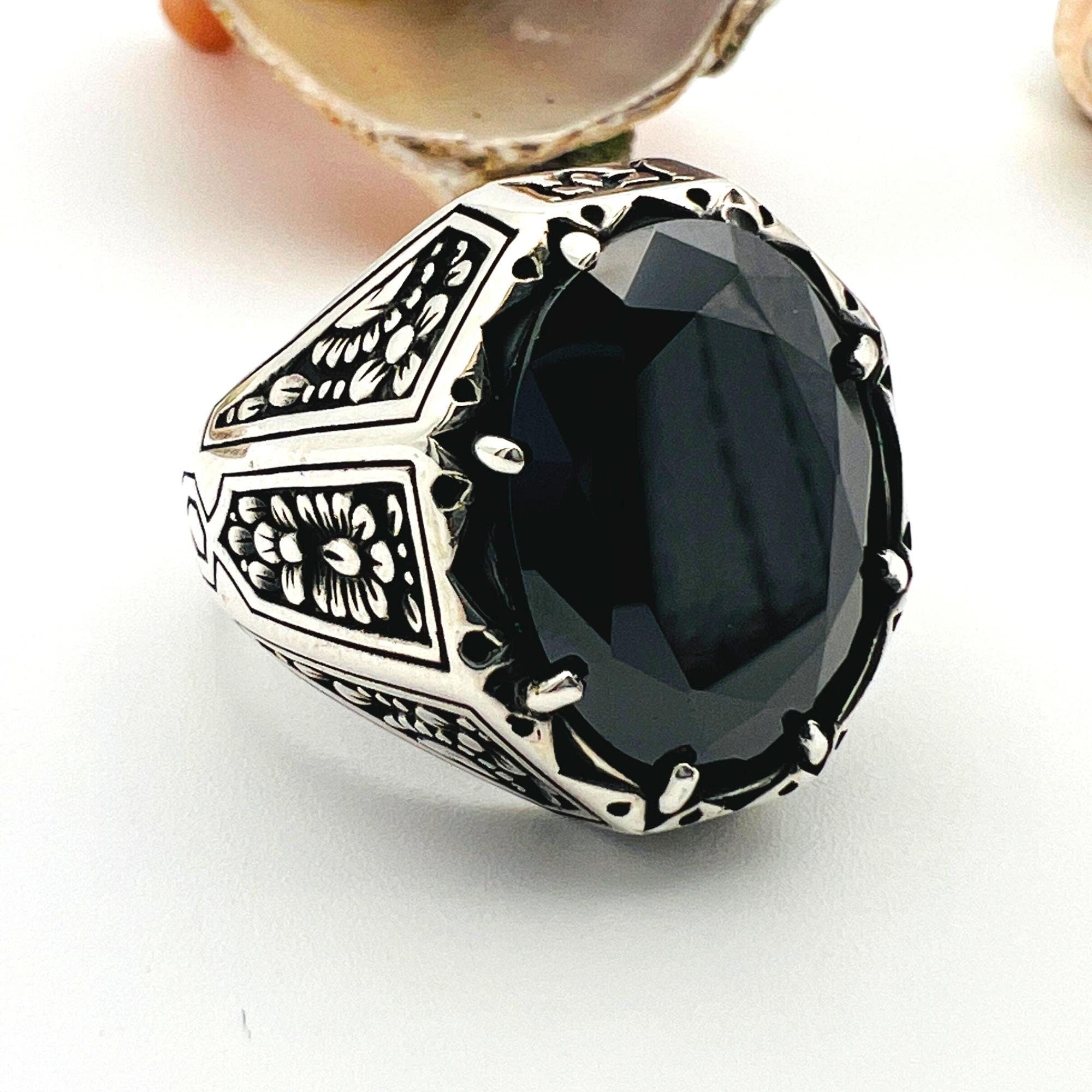 Men's Handcrafted Onyx Ring | 925 Sterling Silver | Authentic Turkish Design Gemstone Jewelry