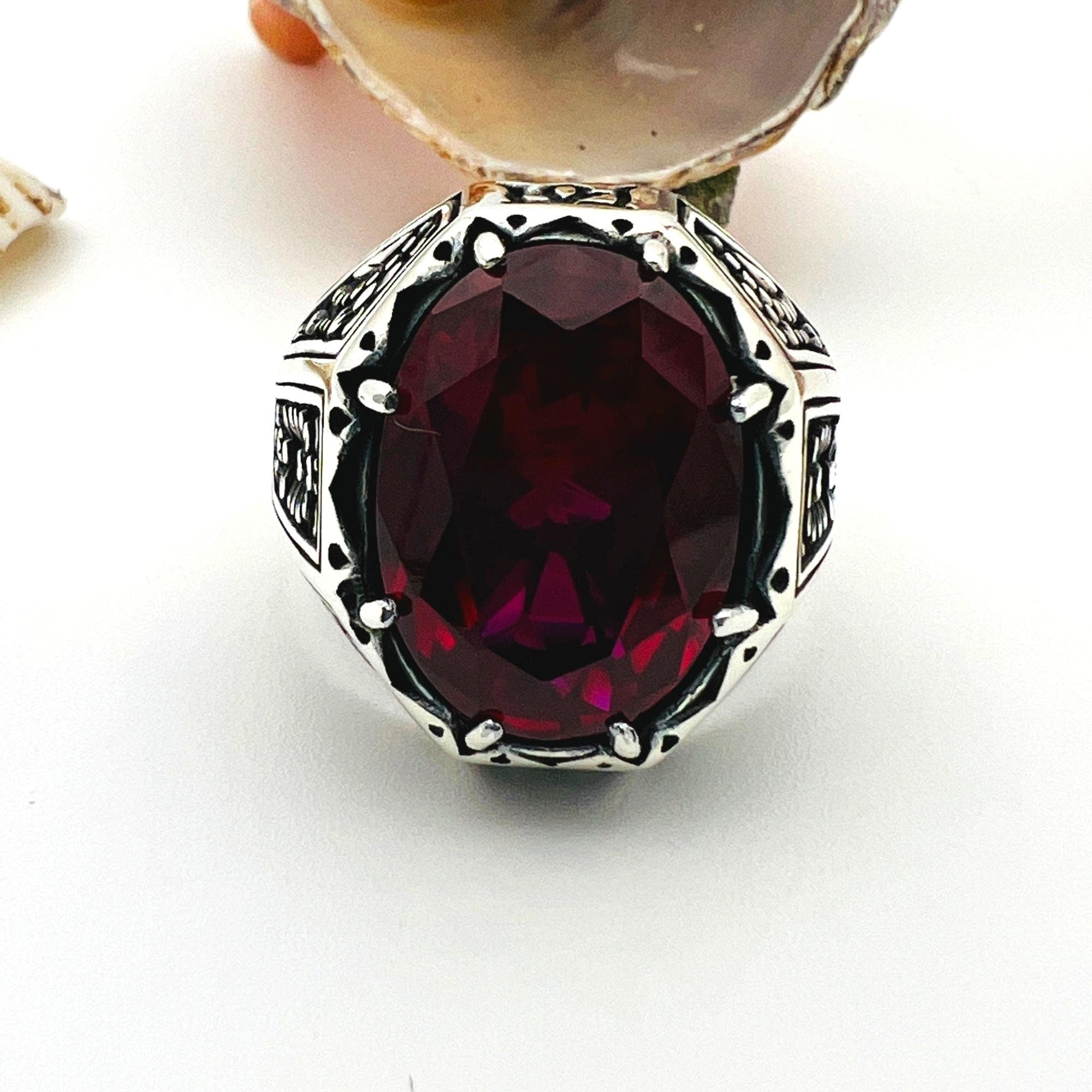 Red Zircon Stone Men's Ring