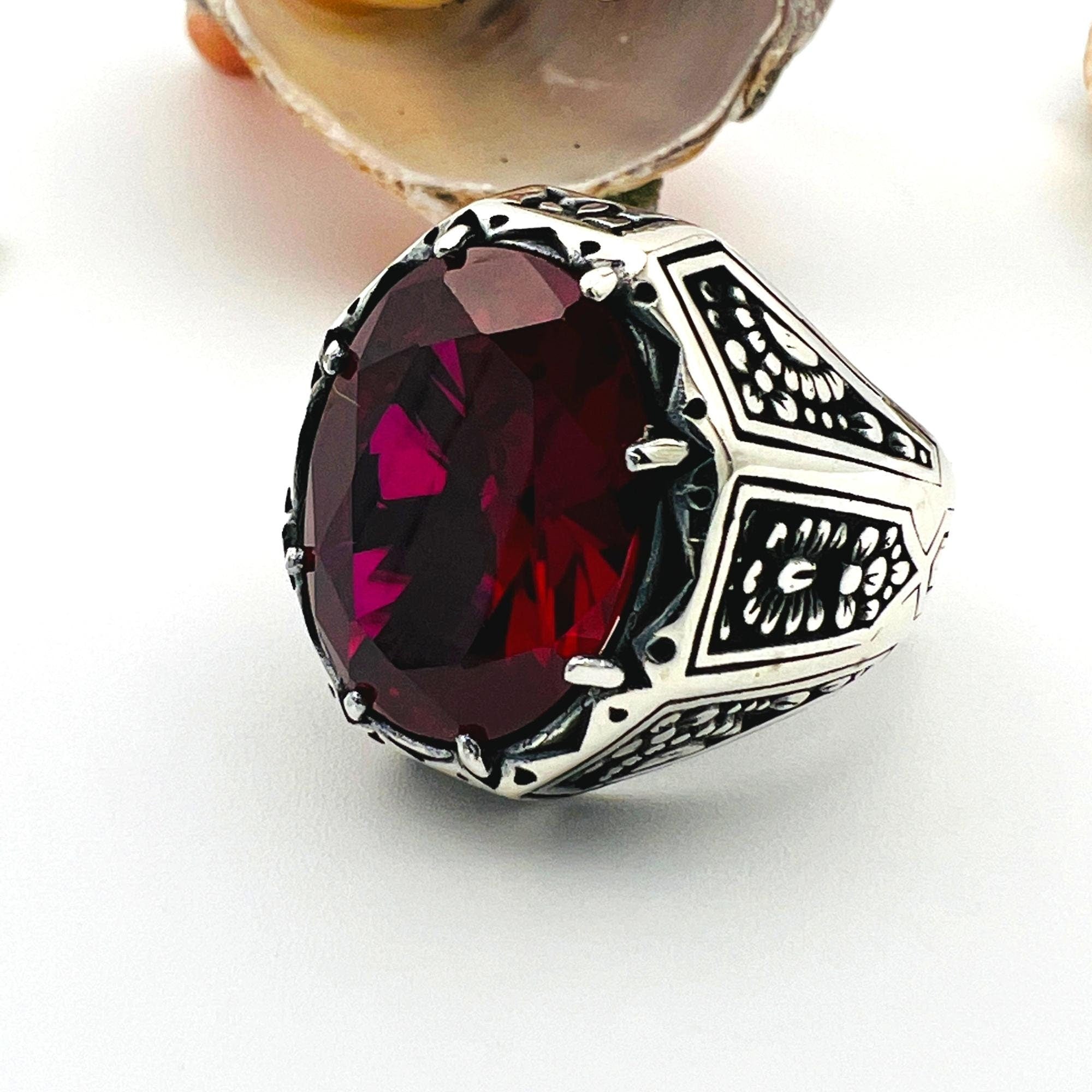 Red Zircon Stone Men's Ring