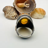 خاتم رجالي تركي مصنوع يدويًا من الفضة الإسترلينية - حجر تورمالين برتقالي زاهي على الطراز العثماني