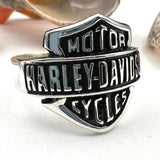 Handcrafted Sterling Silver Biker Signet Ring with Harley Davidson Emblem
