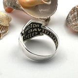 Handcrafted Sterling Silver Biker Signet Ring with Harley Davidson Emblem