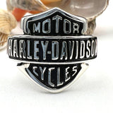 Handcrafted Sterling Silver Biker Signet Ring with Harley Davidson Emblem
