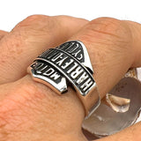 Handcrafted Sterling Silver Biker Signet Ring with Harley Davidson Emblem