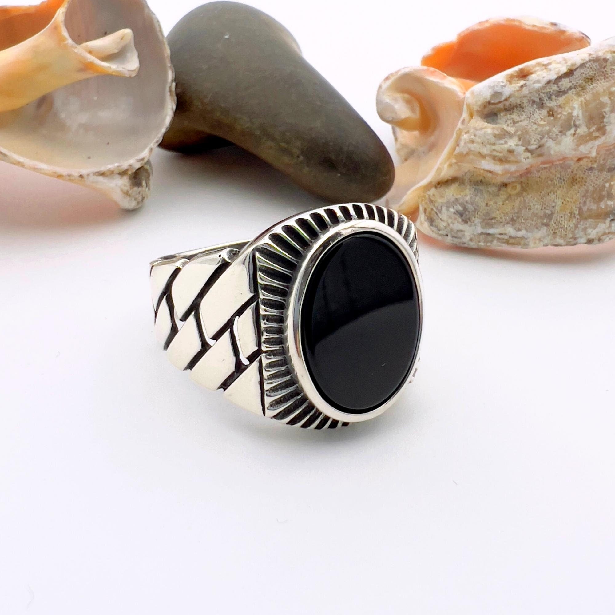 Authentic Turkish 925 Sterling Silver Men's Onyx Ring - Handmade Gift for Him