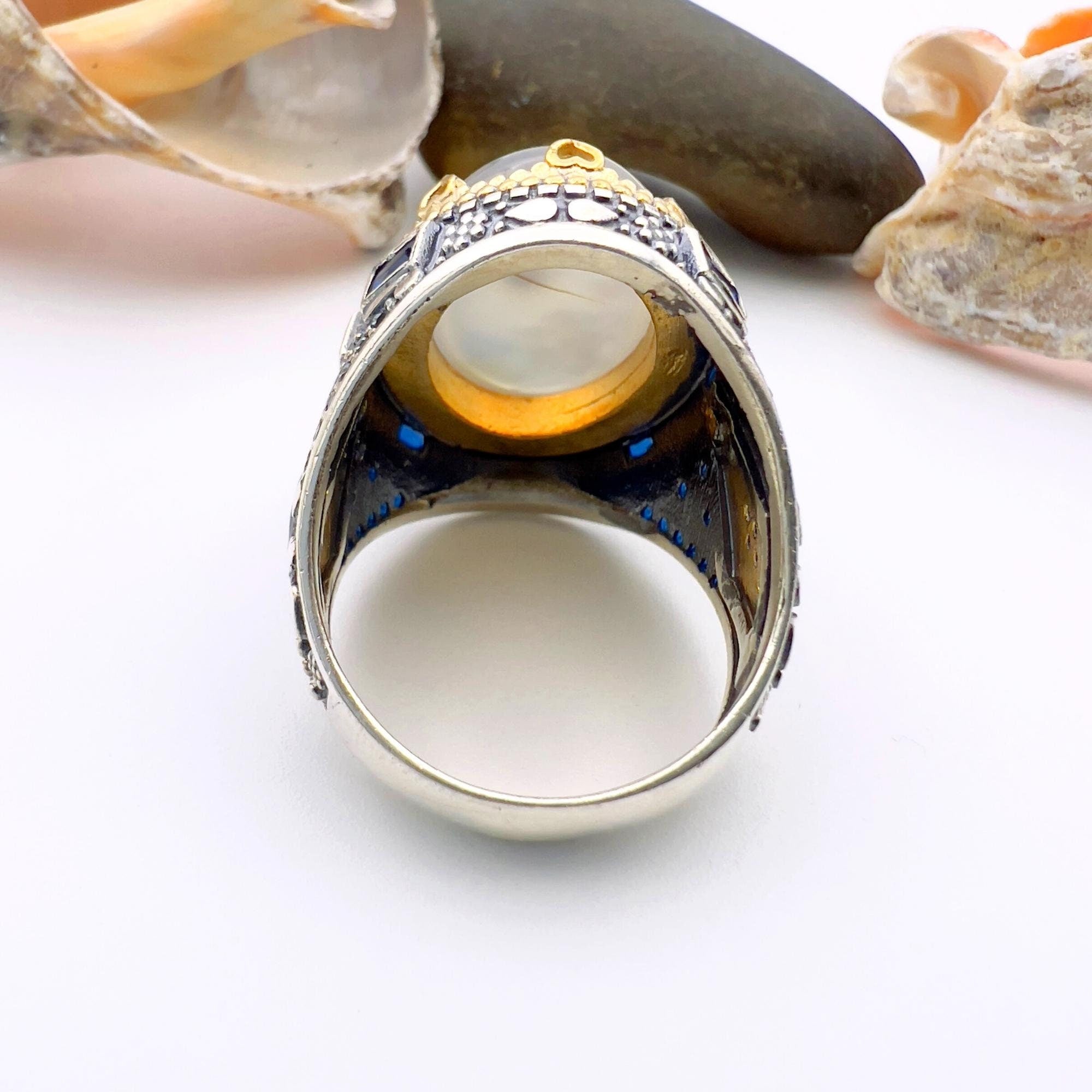 Men's Turkish Handcrafted Brown Agate 925 Sterling Silver Ring - Unique Artisan Jewelry
