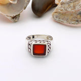 Men's Red Agate Stone Silver Ring
