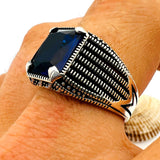 Blue Sapphire Squared Stone Men's Ring