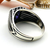 خاتم مربع من الفضة الإسترلينية والجمشت للرجال مصنوع يدويًا - مجوهرات حرفي تركي