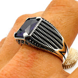 خاتم مربع من الفضة الإسترلينية والجمشت للرجال مصنوع يدويًا - مجوهرات حرفي تركي