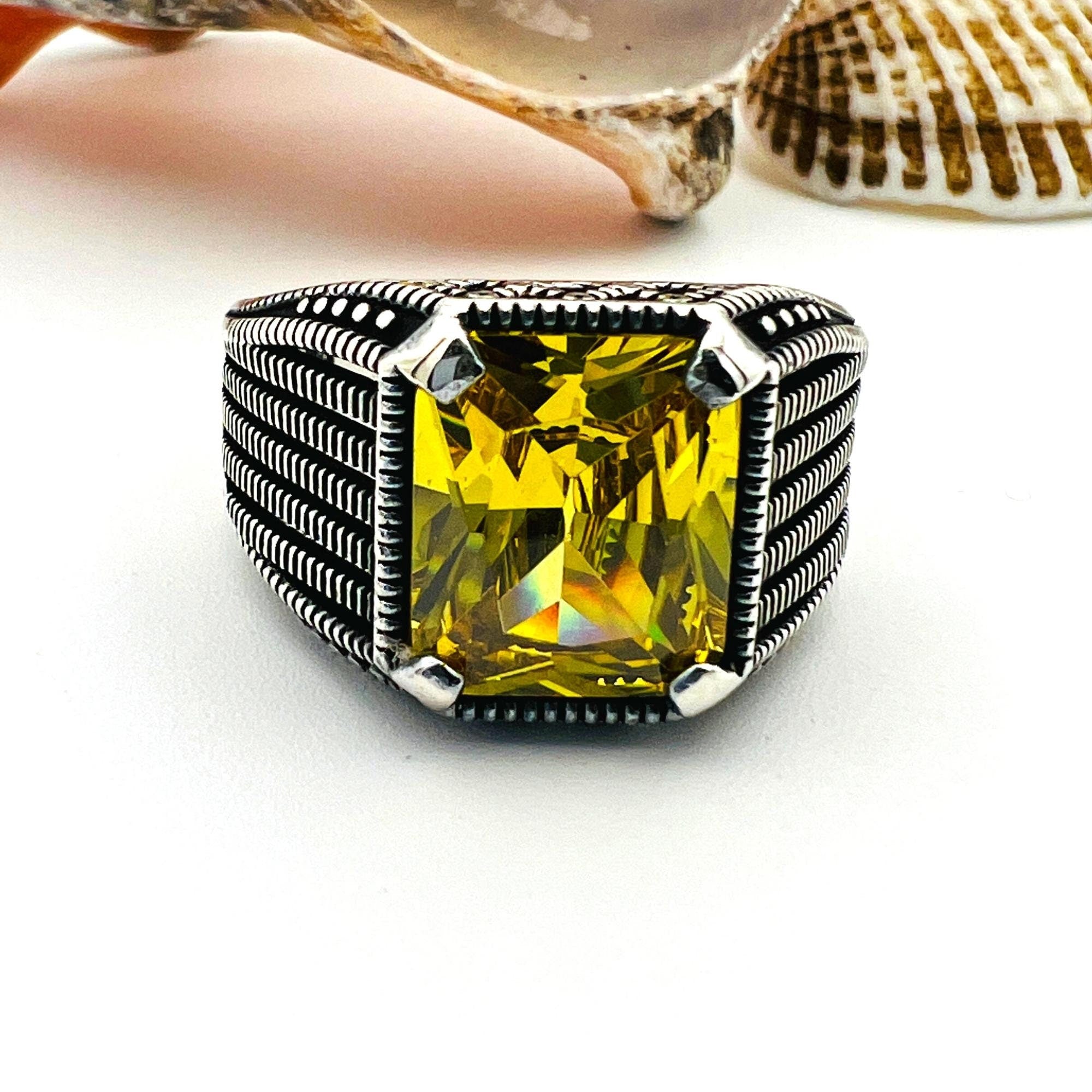 Citrine Silver Men's Ring