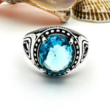 Blue Aquamarine Stone Men's Ring