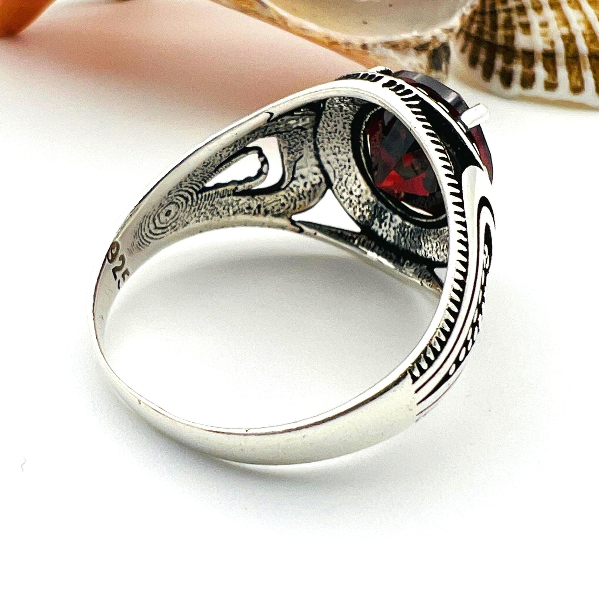 Handcrafted Ottoman Style Men's 925 Sterling Silver Ruby Ring