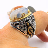 Exquisite Men's Brown Topaz Agate Ring | Turkish Handmade Yemeni Aqeeq | 925 Sterling Silver Ottoman Style Jewelry