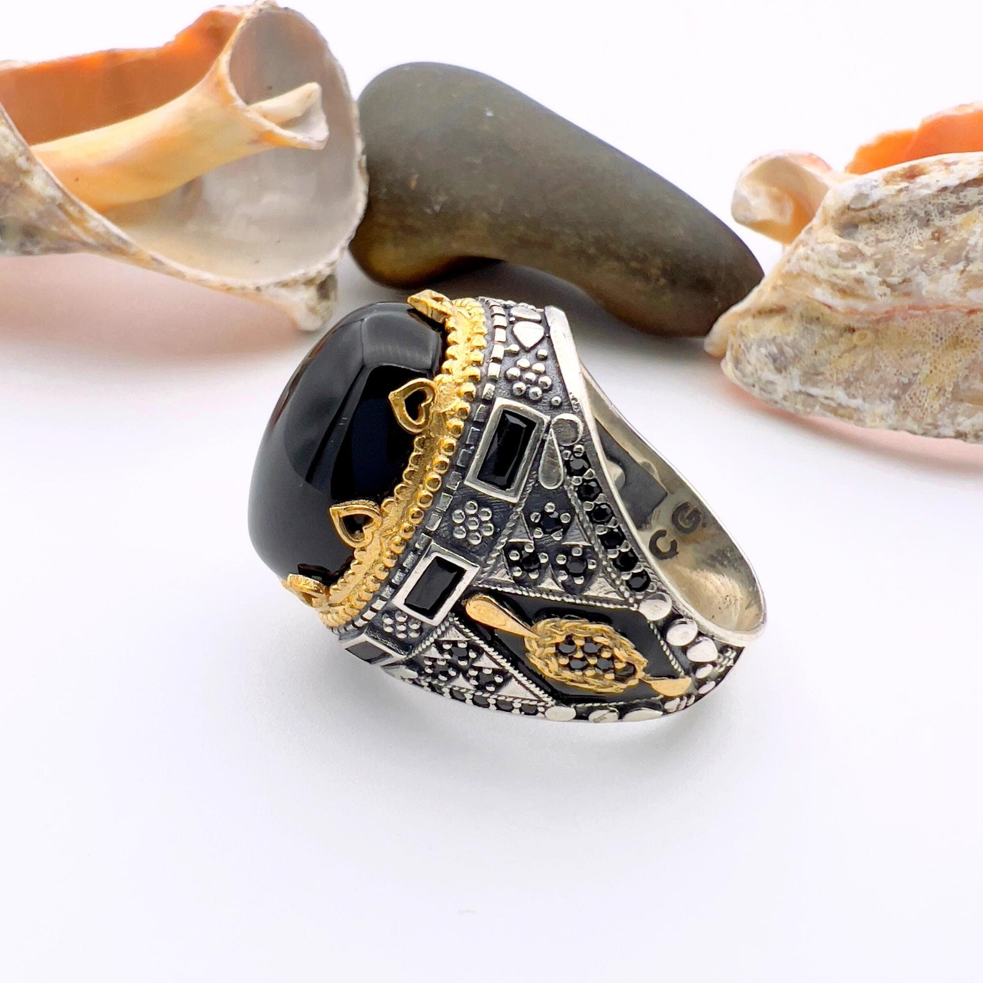 Anello In Onice Nero - Anello In Argento Sterling 925 - Anello Con Pietra Preziosa - Anello Fatto A - Foto 11