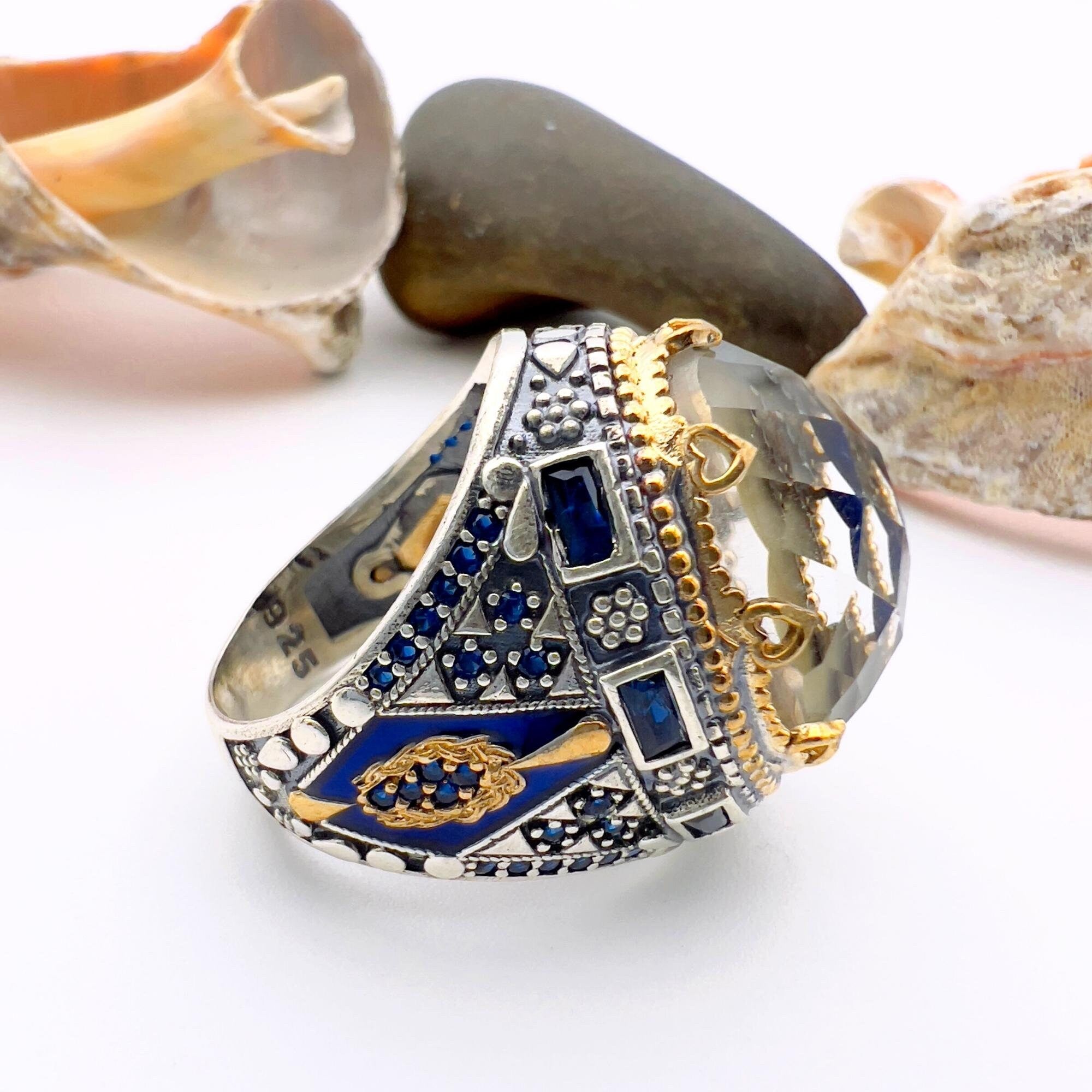 Handcrafted Turkish 925 Sterling Silver Men's Feeling Stone Ring – Dynamic Color-Changing Statement Piece