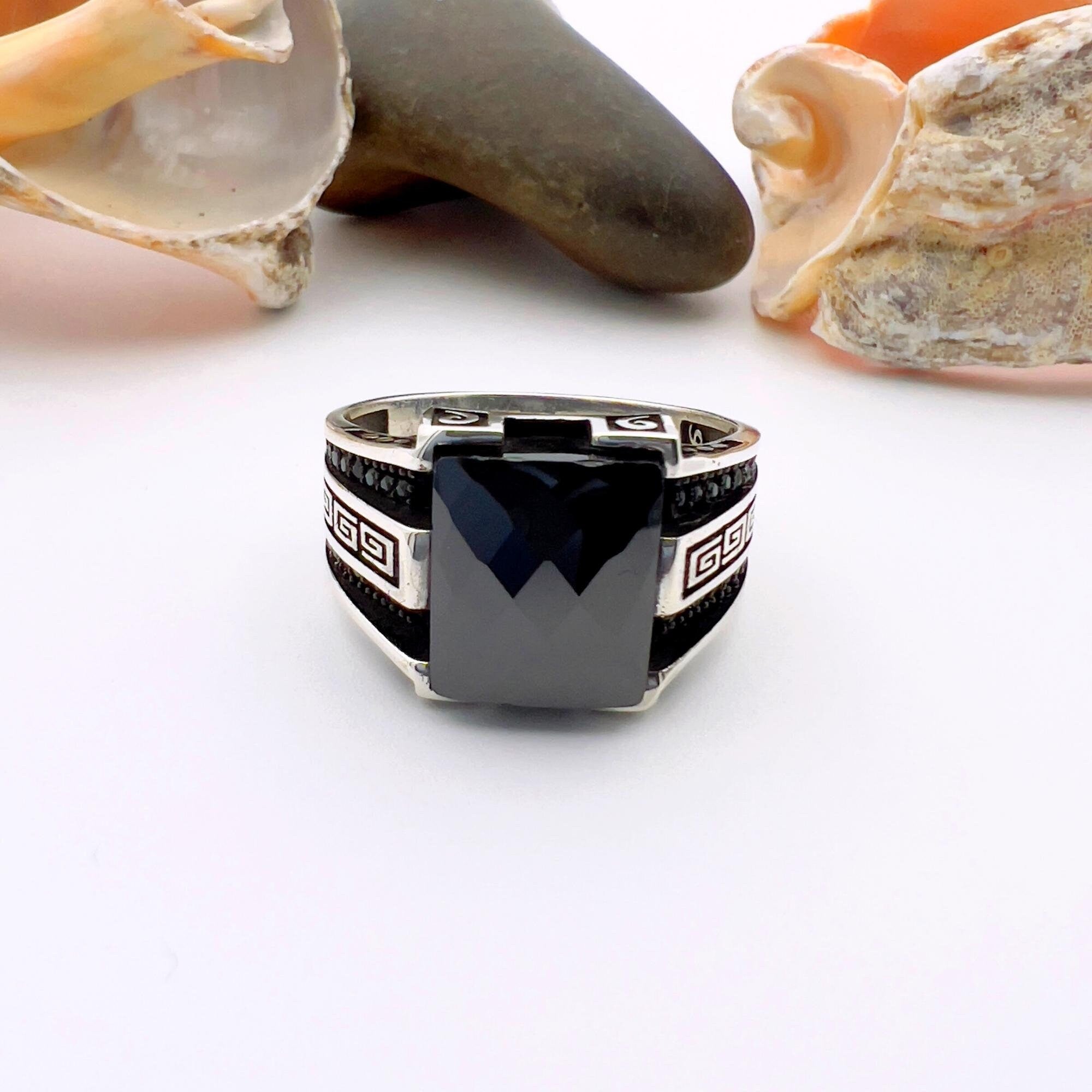 Authentic Turkish Handmade Men's 925 Sterling Silver Black Onyx Ring - Elegant Statement Gift for Him