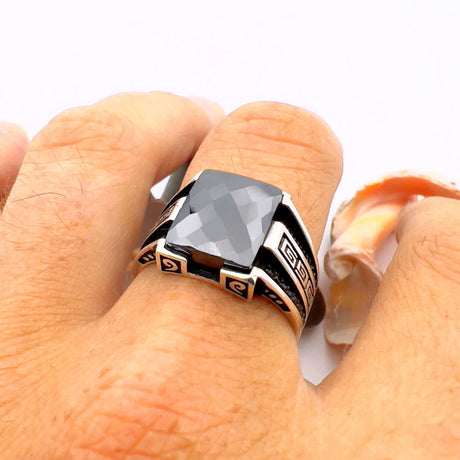 Bague authentique turque faite à la main pour homme en argent sterling 925 avec onyx noir - Cadeau élégant et remarquable pour lui