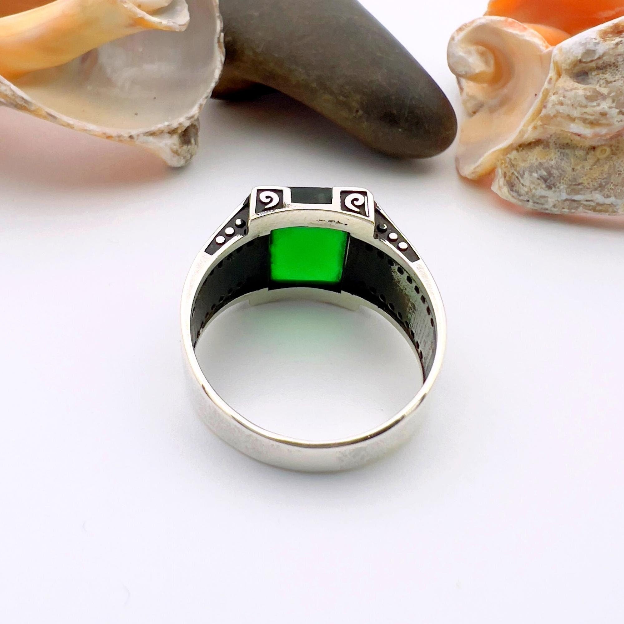 Men's Handmade Green Emerald Men's Ring