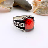 Turkish Handmade 925 Sterling Silver Men's Red Zircon Minimalist Ring - Elegant Statement Jewelry