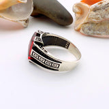 Turkish Handmade 925 Sterling Silver Men's Red Zircon Minimalist Ring - Elegant Statement Jewelry