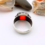 Turkish Handmade 925 Sterling Silver Men's Red Zircon Minimalist Ring - Elegant Statement Jewelry