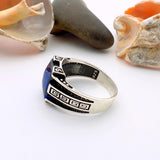 خاتم تركي يدوي من الفضة الإسترلينية مع الياقوت الأزرق بتصميم بسيط للرجال | هدية أنيقة