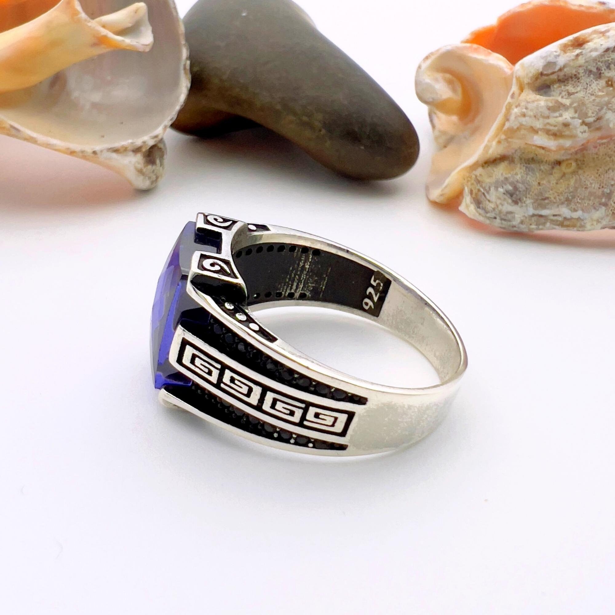 خاتم رجالي من الفيروز الأرجواني مصنوع يدوياً من الفضة الإسترلينية 925 التركية الفاخرة | هدية بسيطة