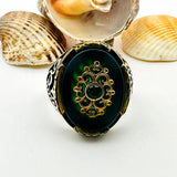 Men's Green Agate Stone Silver Ring