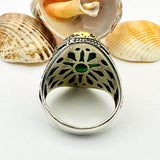 Men's Green Agate Stone Silver Ring