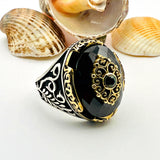 Men's Handmade Turkish 925 Sterling Silver Black Onyx Gemstone Ring | Ottoman Style Statement Jewelry
