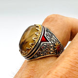 Men's Authentic Yemeni Aqeeq Agate Ring | Handcrafted 925 Sterling Silver Ottoman Style Jewelry Gift