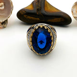 Bague ovale en argent sterling avec saphir bleu faite à la main style ottoman - Cadeau design royal turc pour hommes