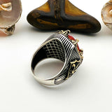 خاتم رجالي بحجر تورمالين أحمر بيضاوي