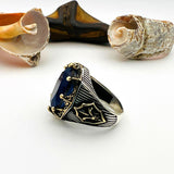 خاتم رجالي بحجر تورمالين أزرق بيضاوي