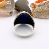 خاتم رجالي بتصميم نسر برأسين من الفيروز الأزرق التركي اليدوي الصنع، فضة استرليني 925