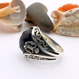 خاتم رجالي بتصميم نسر برأسين من الفيروز الأزرق التركي اليدوي الصنع، فضة استرليني 925