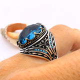 Turkish Handmade Men's Sapphire Ring - Ottoman Style 925K Sterling Silver Gift for Him