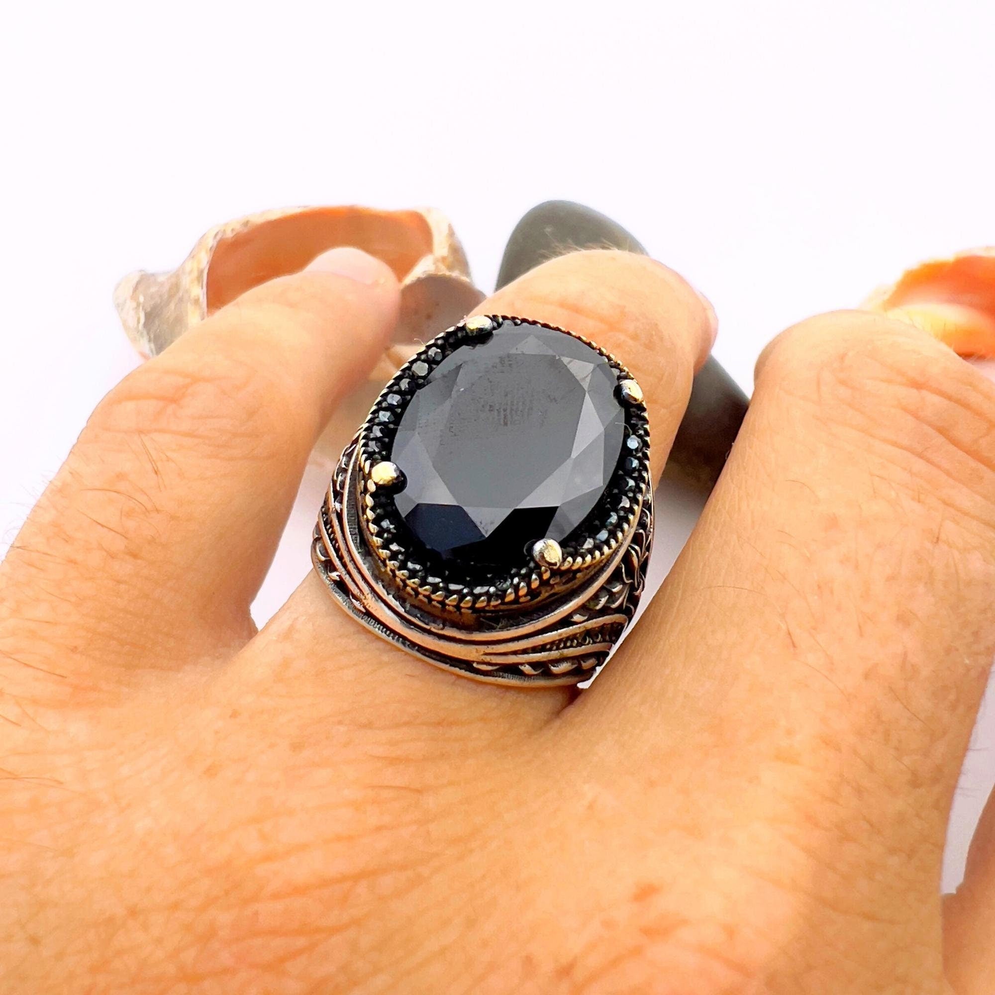Handcrafted Ottoman Men's Onyx Oval Ring | Authentic 925 Sterling Silver Vintage Style
