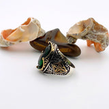 خاتم عثماني تركي مصنوع يدويًا للرجال | زمرد أخضر بيضاوي فضة استرلينية