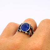 Handcrafted Turkish Sterling Silver Men's Ring with Blue Sapphire & Sword Detail | Unique Statement Jewelry Gift
