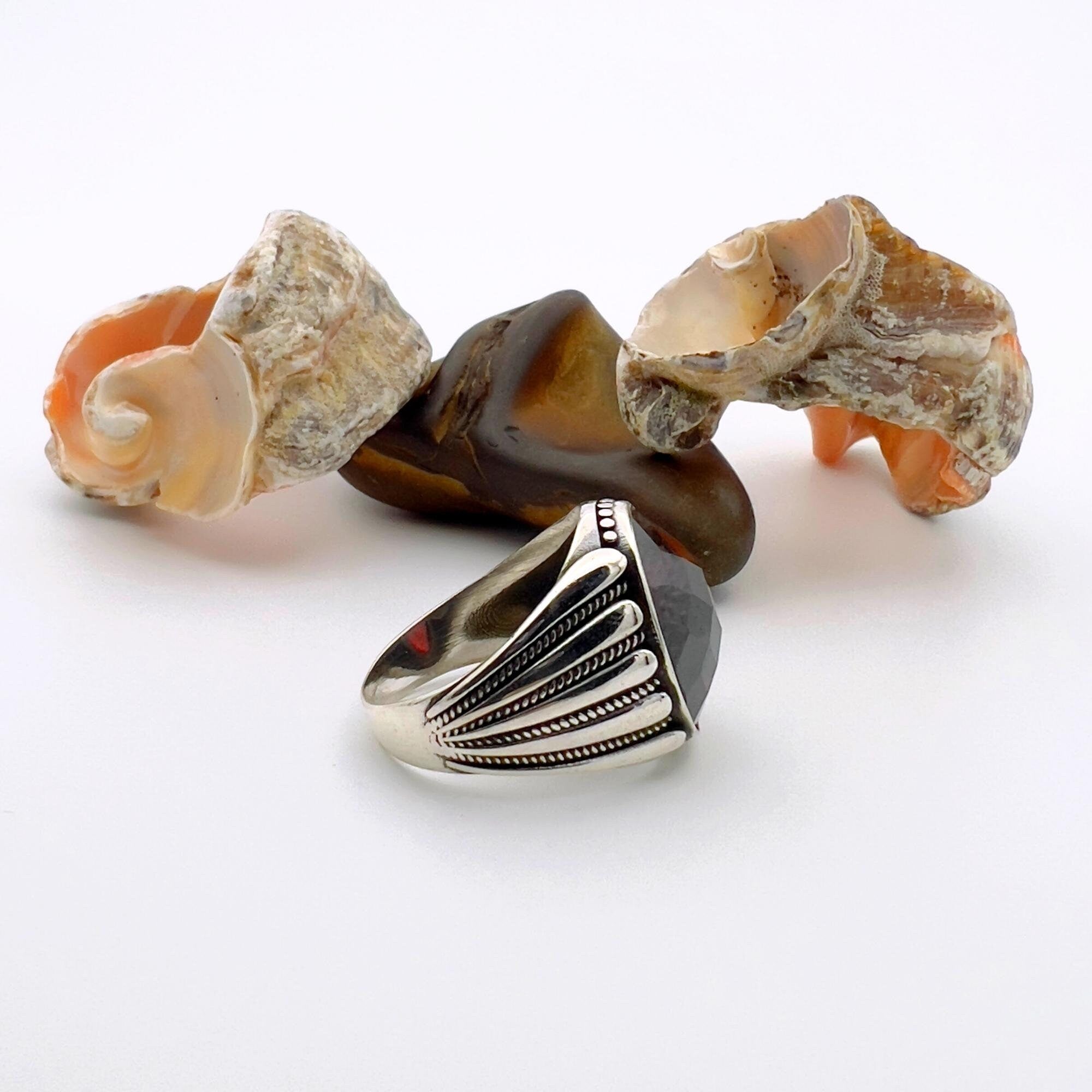 Men's Handmade 925 Sterling Silver Red Zircon Statement Ring | Turkish Inspired Design