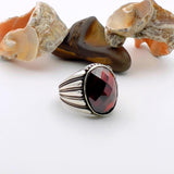 Men's Handmade 925 Sterling Silver Red Zircon Statement Ring | Turkish Inspired Design