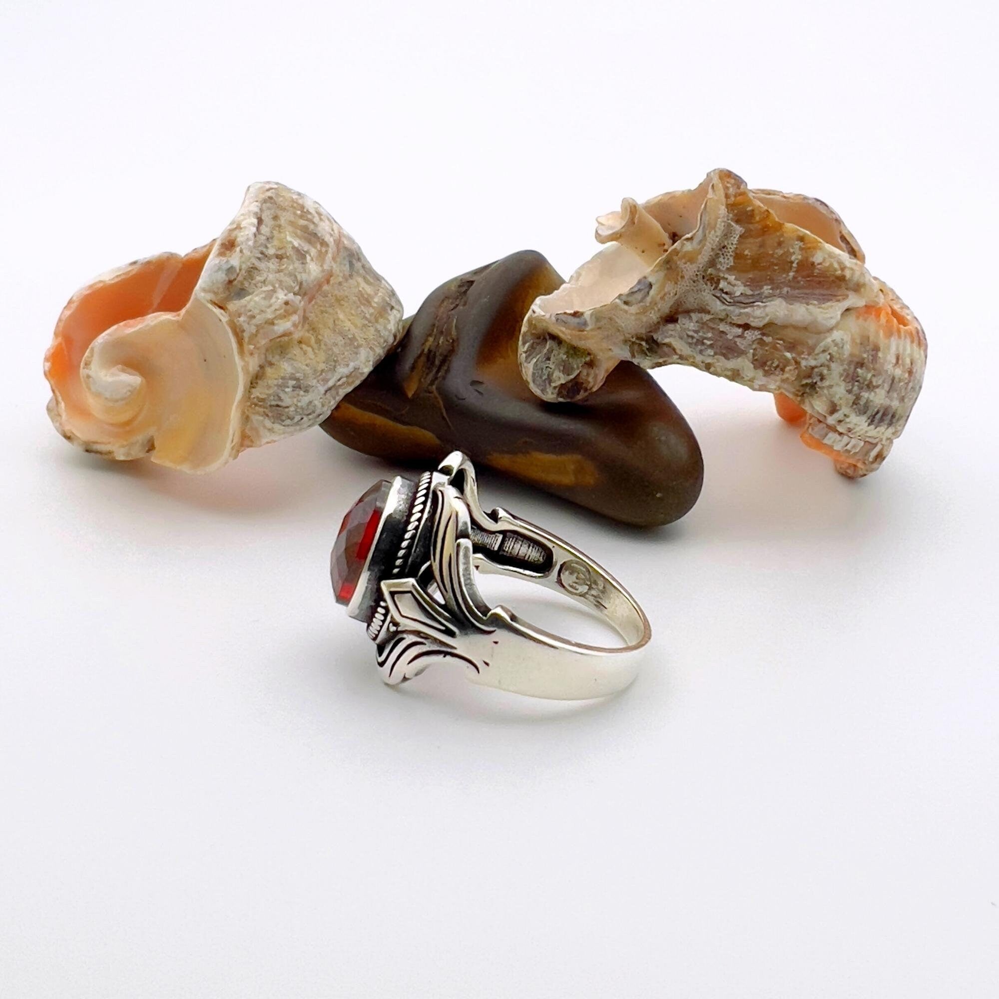 Artisan Crafted Unisex Red Zircon Oval 925 Sterling Silver Ring - Elegant Gift