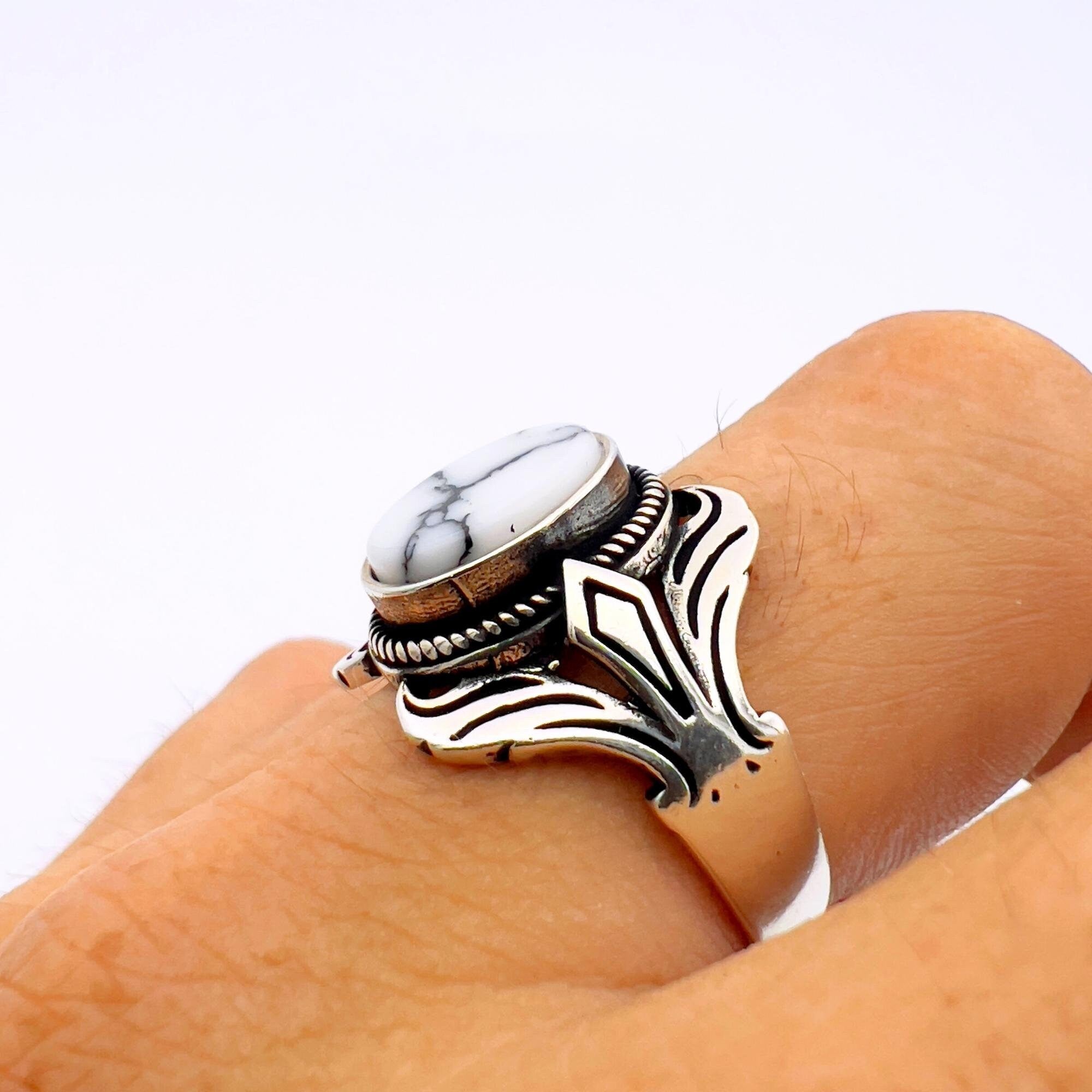 Artisan 925 Sterling Silver White Turquoise Ring - Handmade Unisex Jewelry for Timeless Style & Gifting