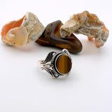 Handmade Turkish Ottoman Style Men's Tiger's Eye 925 Sterling Silver Ring
